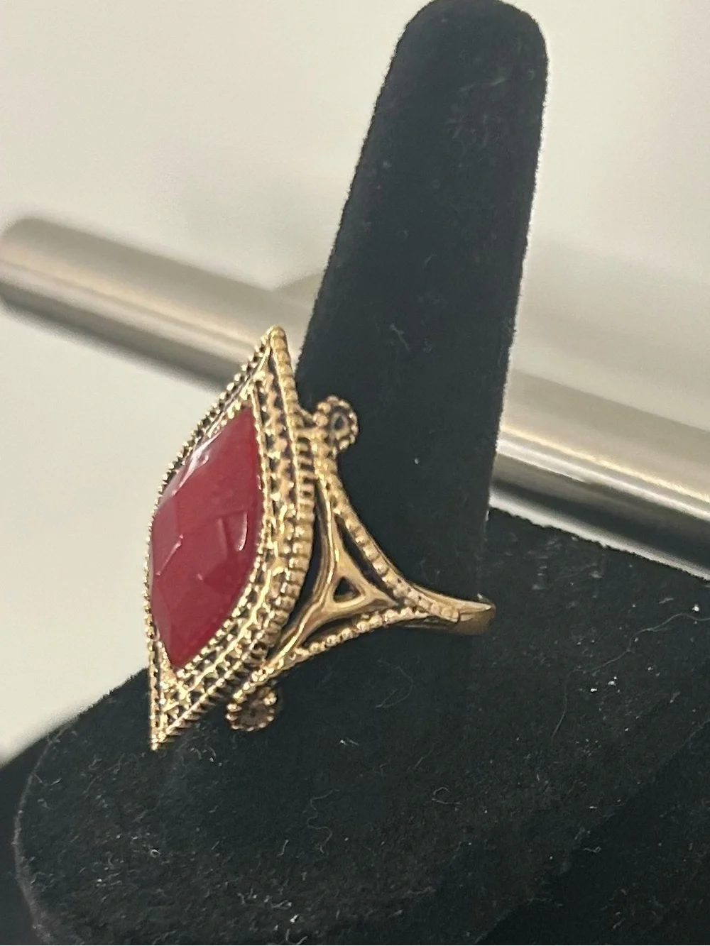 Barse BronzeRing with Deep Red Marquise Stone